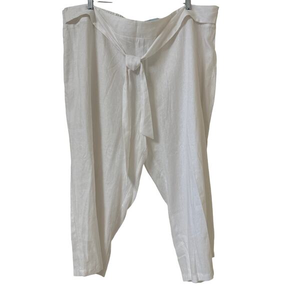 NWT Blue Sol 3X White Linen Blend Crop Pants Flat Front, Elastic Back, Tie Front - Picture 1 of 5